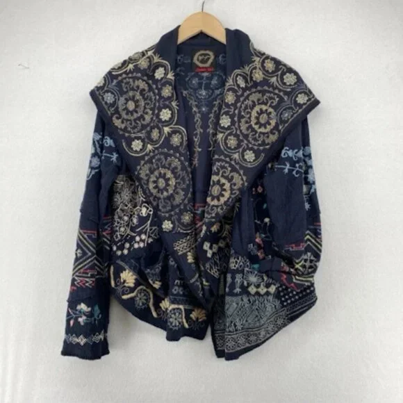 Johnny Was Spleo Embroidered Patchwork Cardigan Kimono Jacket Pockets Size M - Picture 5 of 8